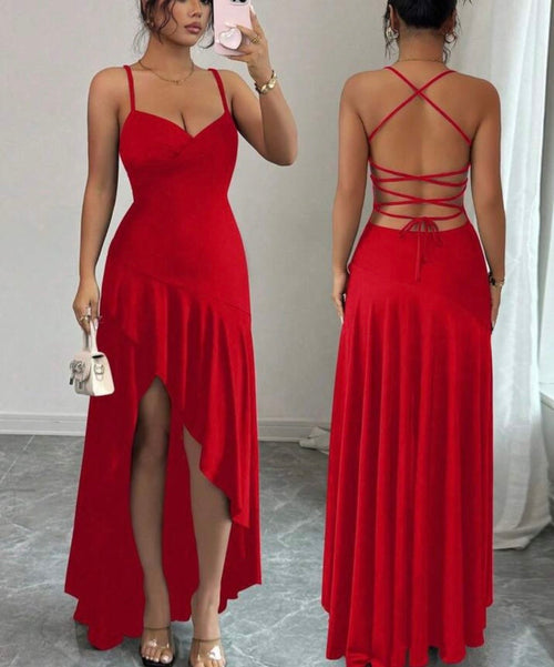 Backless
Criss-Cross Strap Ruffle